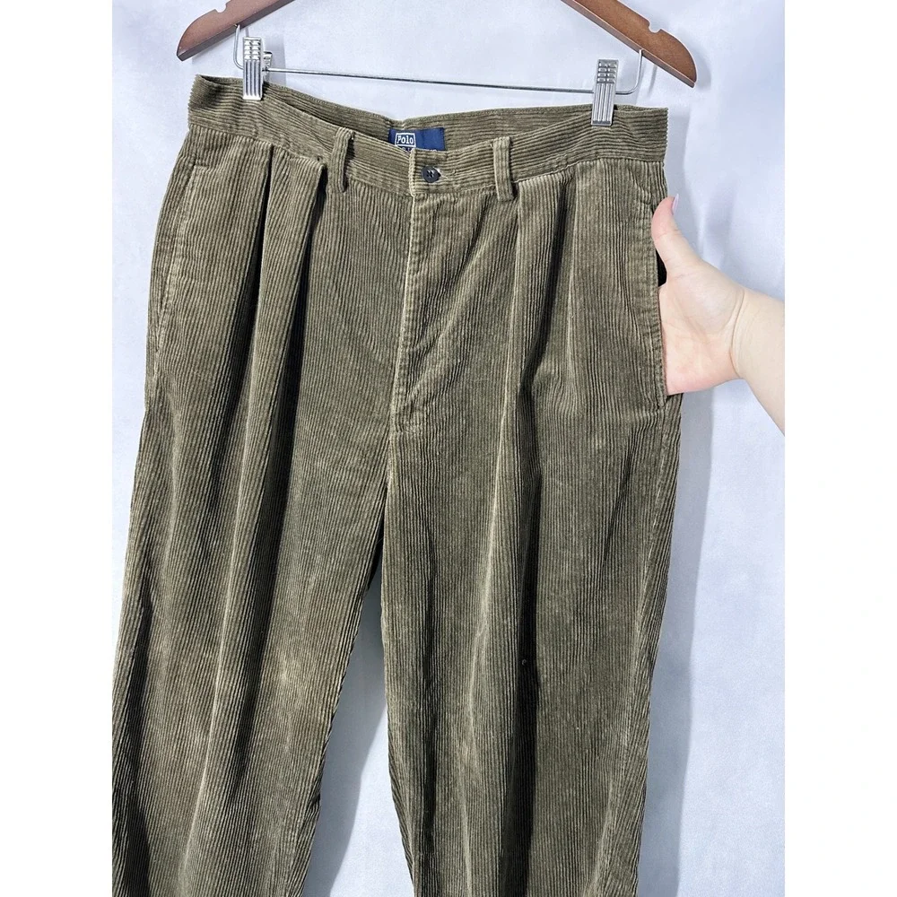 Vintage Polo Ralph Lauren Olive Green Corduroy Andrew Pant Mens Size 33 x 30